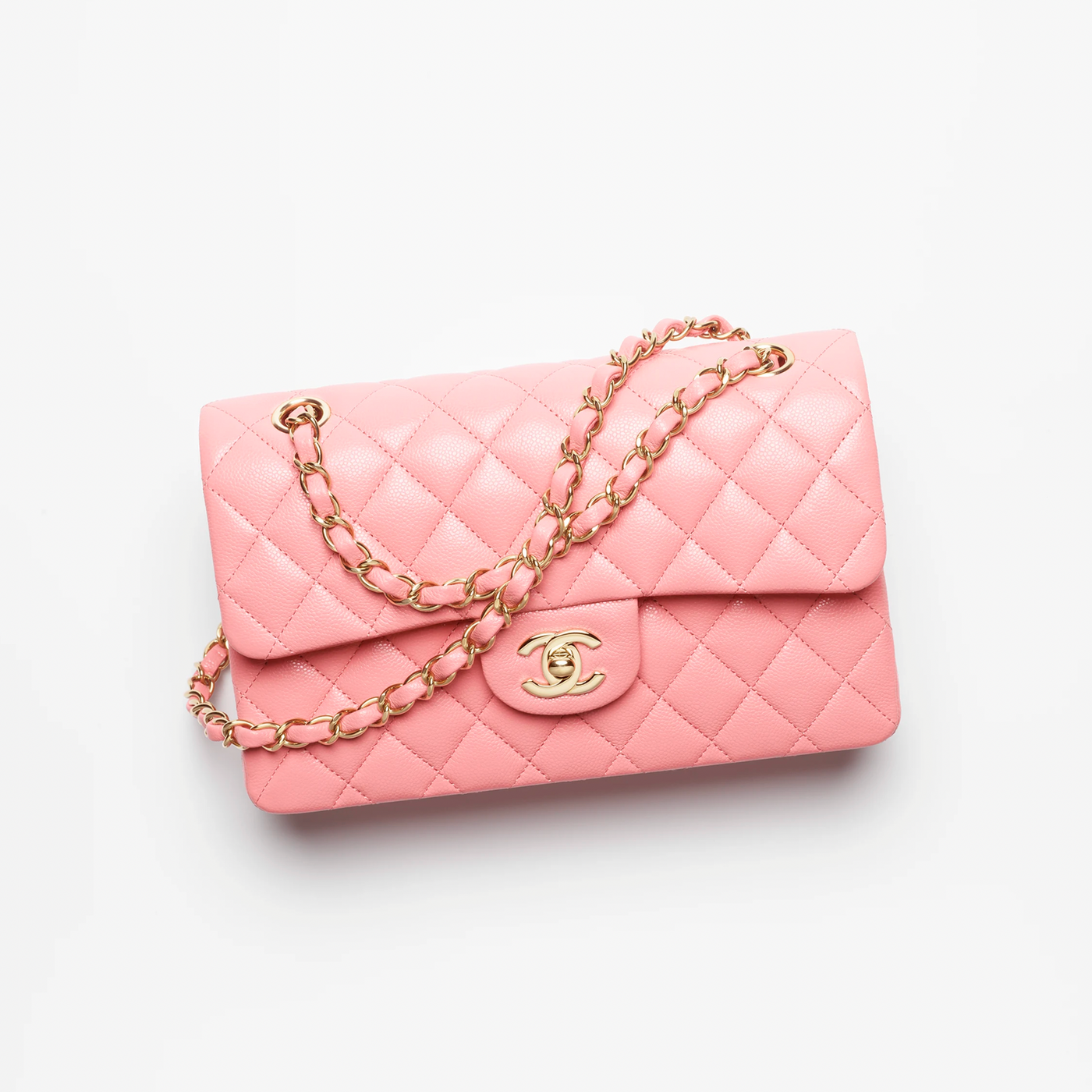 Chanel Coral Pink Caviar Small Classic Flap Bag