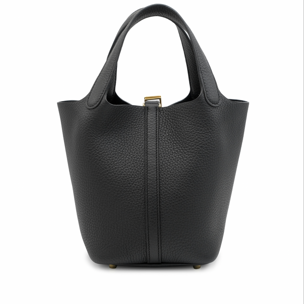 HERMES ブラック ストライプ トートバッグ Hermes Picotin Lock 18 Clemence Noir Black– TC