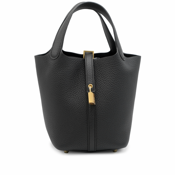 HERMES ブラック ストライプ トートバッグ Hermes Picotin Lock 18 Clemence Noir Black– TC