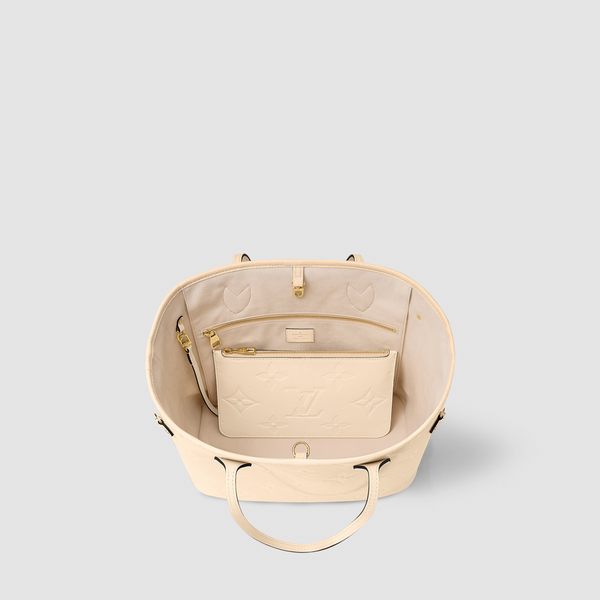 Louis Vuitton Leather Embossed Monogram Shoulder Duffle Bag Cream