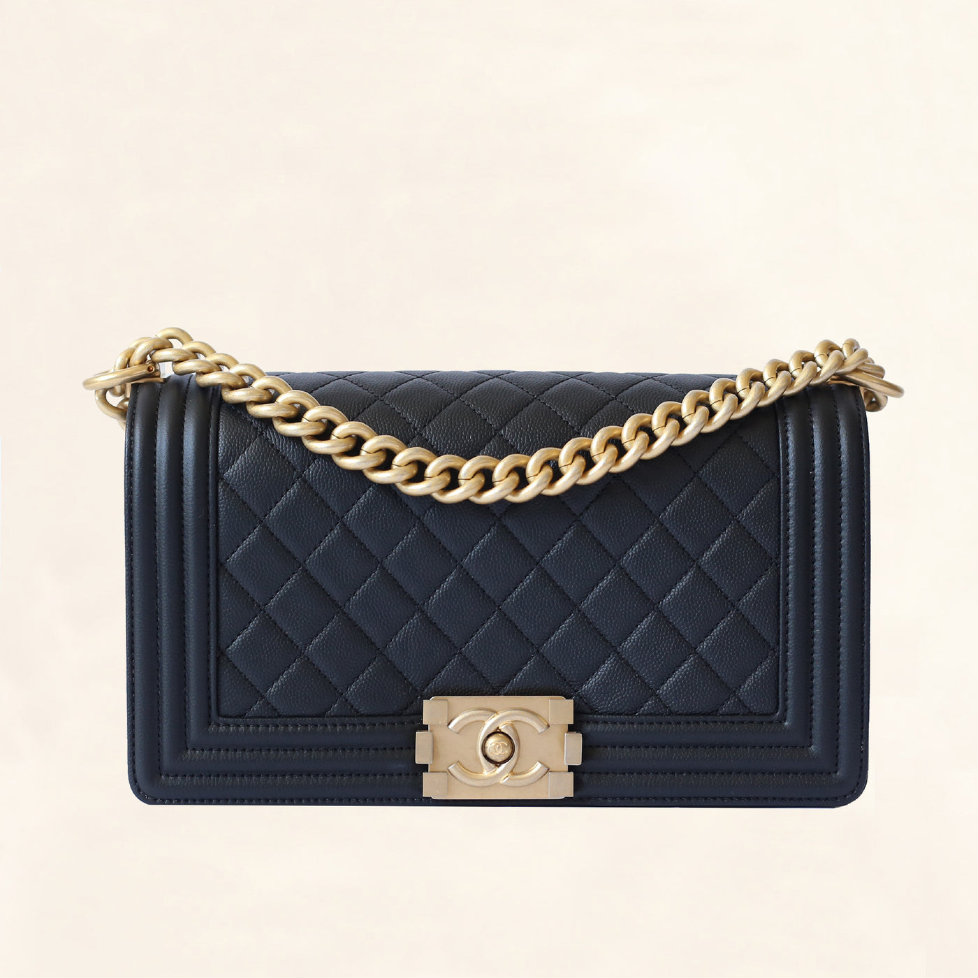 Chanel | Caviar Boy Bag with Aged Gold Hardware | Old Medium
