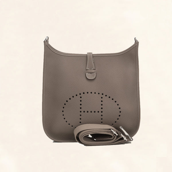 Hermes Bag Evelyne PM Etoupe Gold Hardware Clemence Leather at