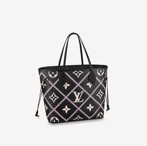 Louis Vuitton Neverfull MM Bag+Pouch Empreinte Lace Black/Pink M46040 NEW!