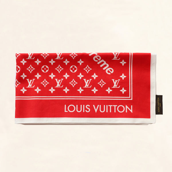 Supreme x Louis Vuitton Monogram Scarf Red Logo Authentic