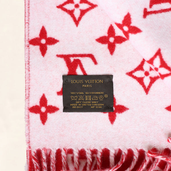 LOUIS VUITTON × Supreme Scarf Red White Wool Cashmere Unisex Authentic