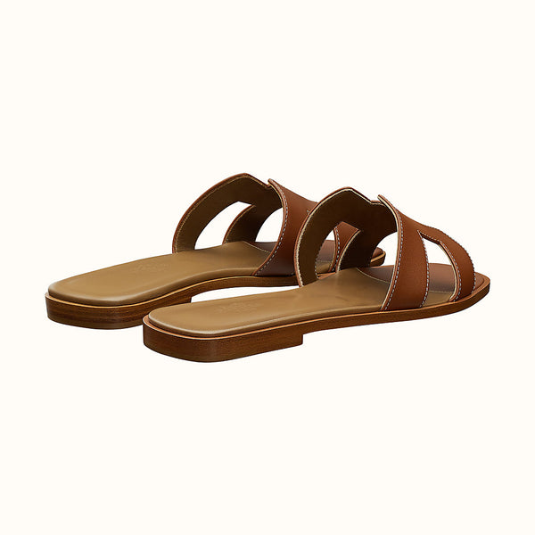 エルメス サンダル 38 ゴールド 茶 Hロゴ ヒール ミュール HERMES hermes-gold-oran-sandal-