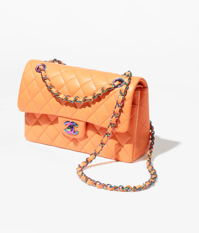 Chanel Rainbow Metal Orange Caviar Small Classic Flap Bag