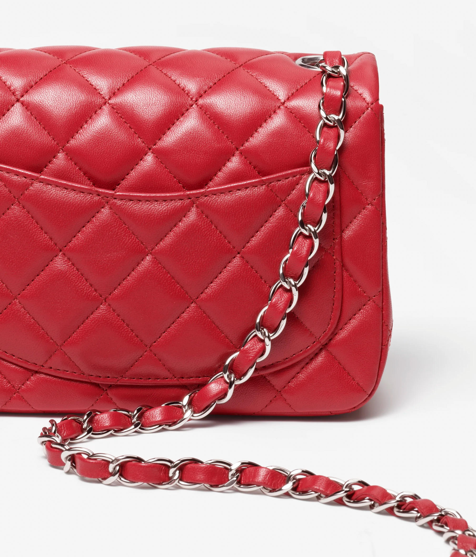 Chanel Red Lambskin Silver Tone Metal Lambskin Mini Flap Bag TC