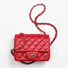 Chanel Red Lambskin & Silver-Tone Metal Lambskin Mini Flap