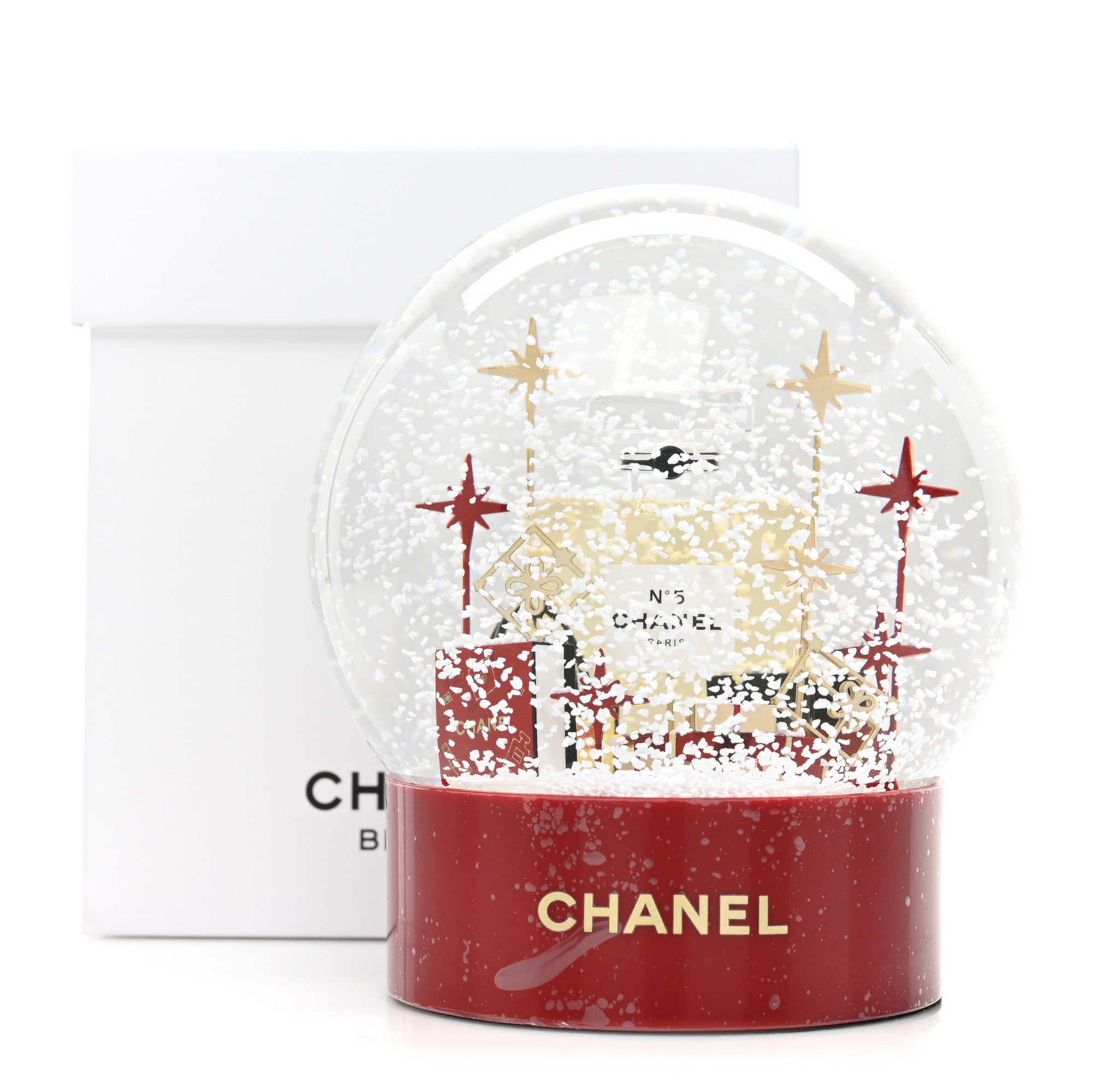 Chanel Red and Gold Snow Globe Perfume with Gift Boxes