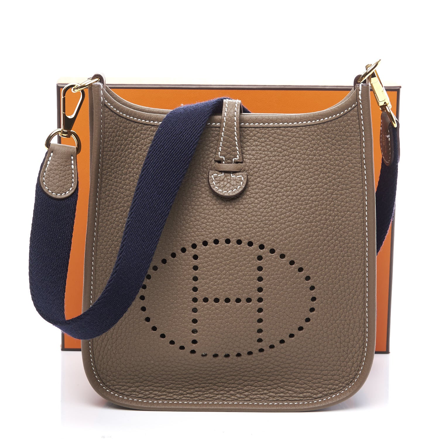 【HERMES】エヴリンEvelyne16 TPM ETOUPE Hermes Mini Evelyne TPM 16 Etoupe Clemence Palladium Handbag
