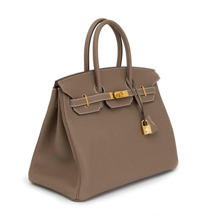 Hermès Etoupe Togo Birkin 35 with Gold Hardware - The-Collectory
