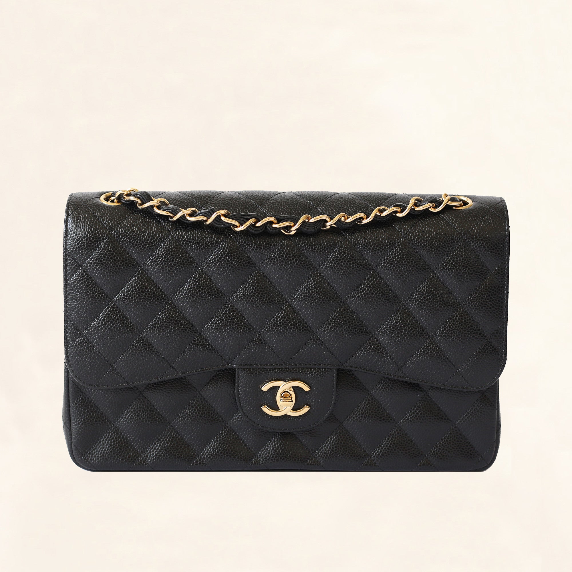 Chanel | Black Caviar Classic Double Flap with Gold Hardware | Jumbo