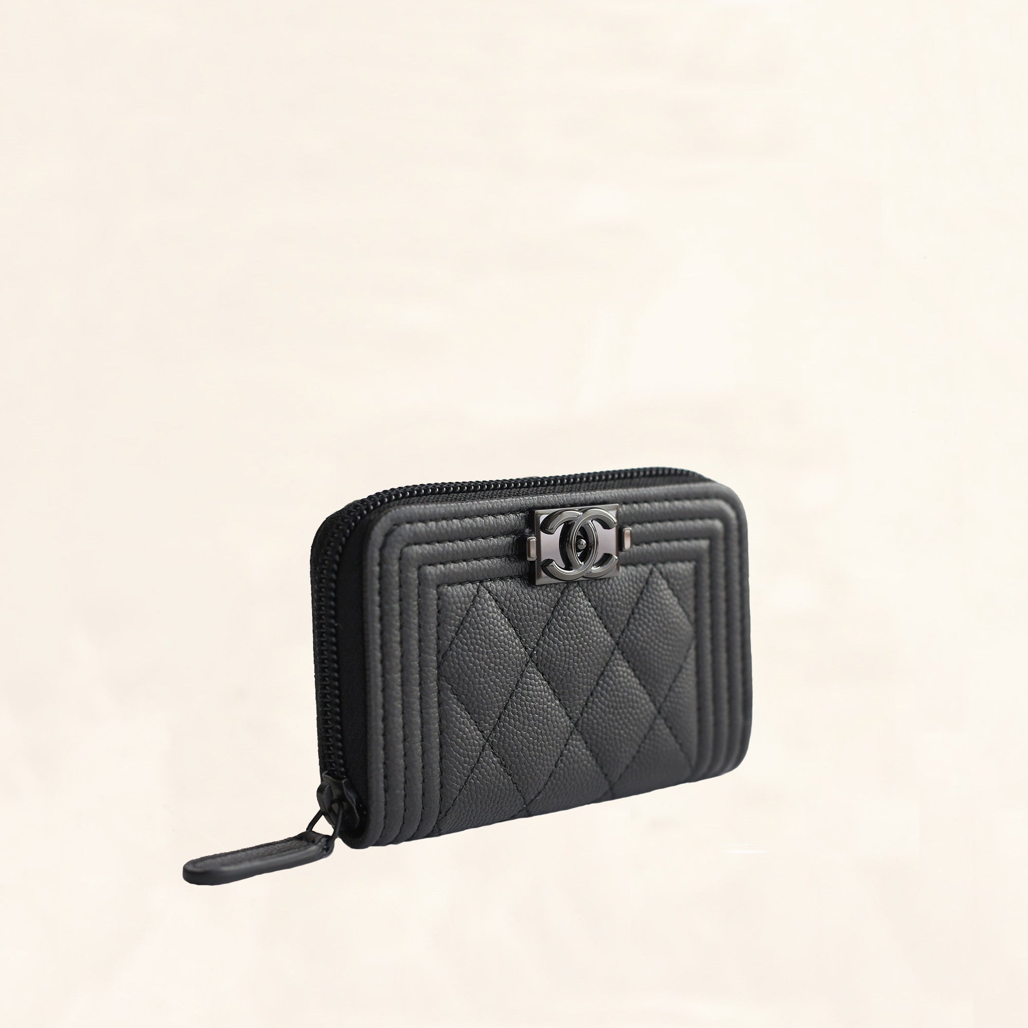 Chanel Black Quilted Caviar Zipped Coin Purse