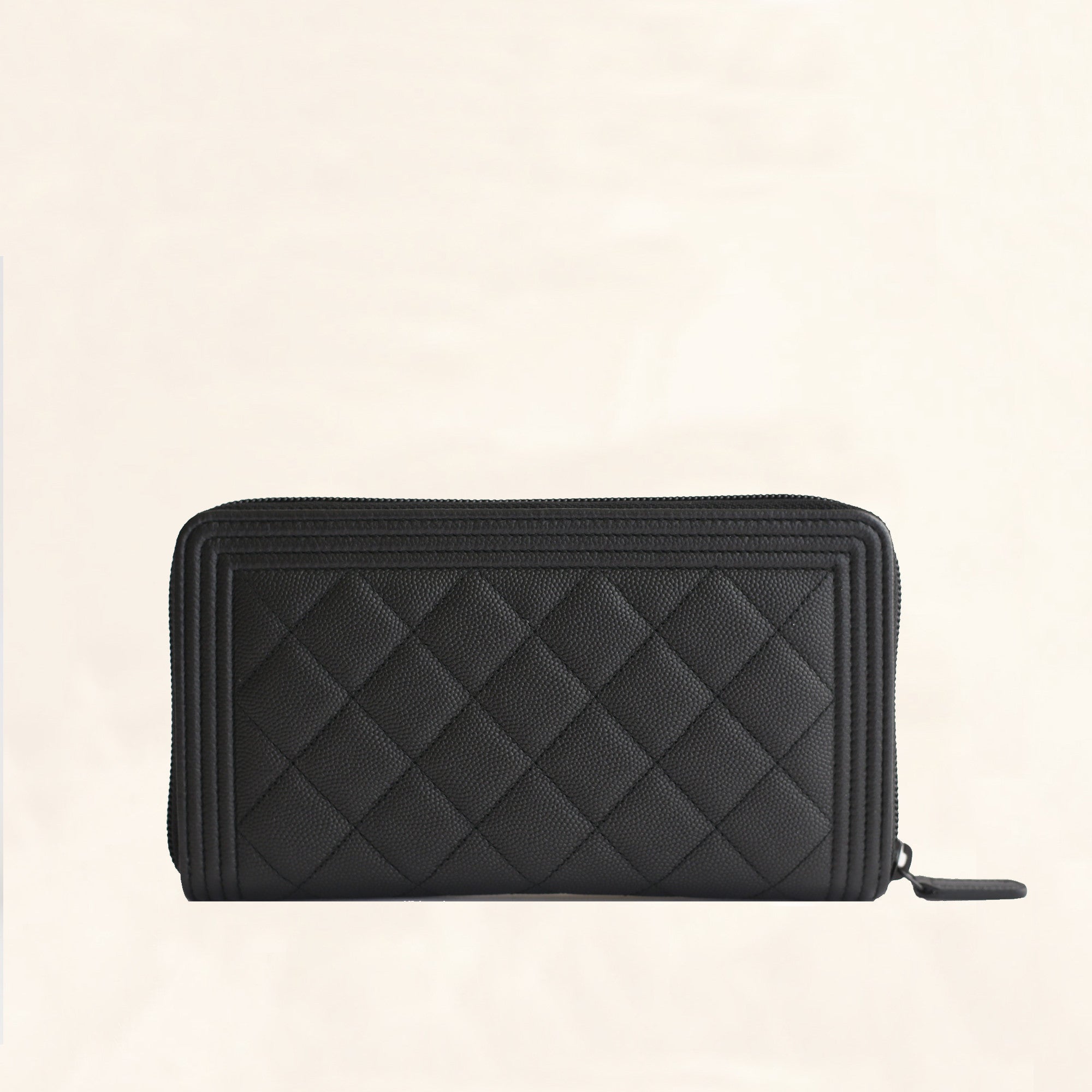 CHANEL Boy Small Zipped Quilted Caviar Coin Purse Wallet Black