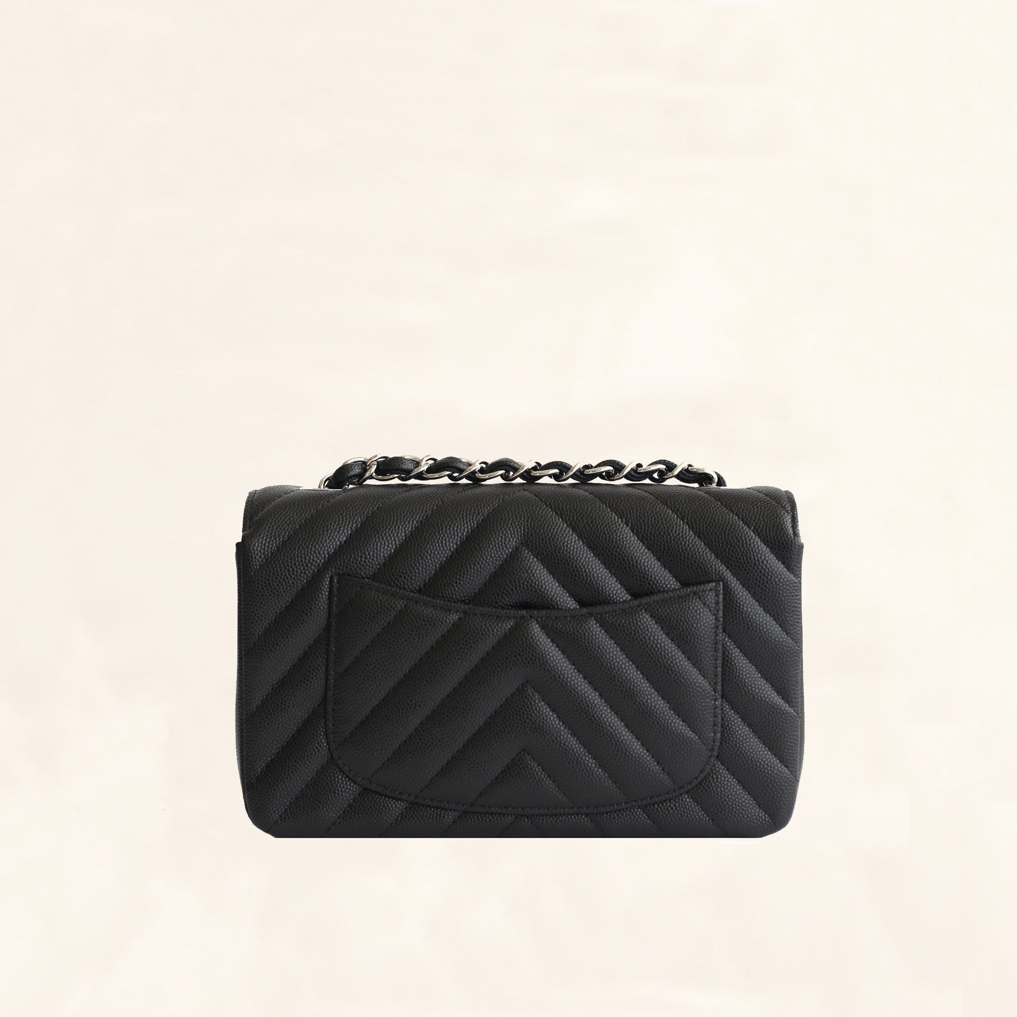 Chanel Chevron Mini Rectangular Caviar Flap Bag Dark Green Gold Hardware