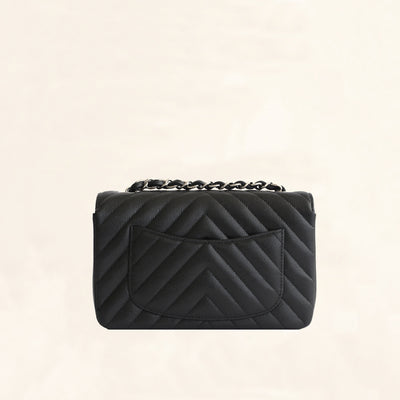 Chanel | Black Caviar Mini Rectangular Flap Bag with Light Gold Hardware