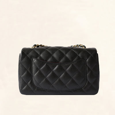 Chanel | Black Caviar Mini Rectangular Flap Bag with Light Gold Hardware - The-Collectory