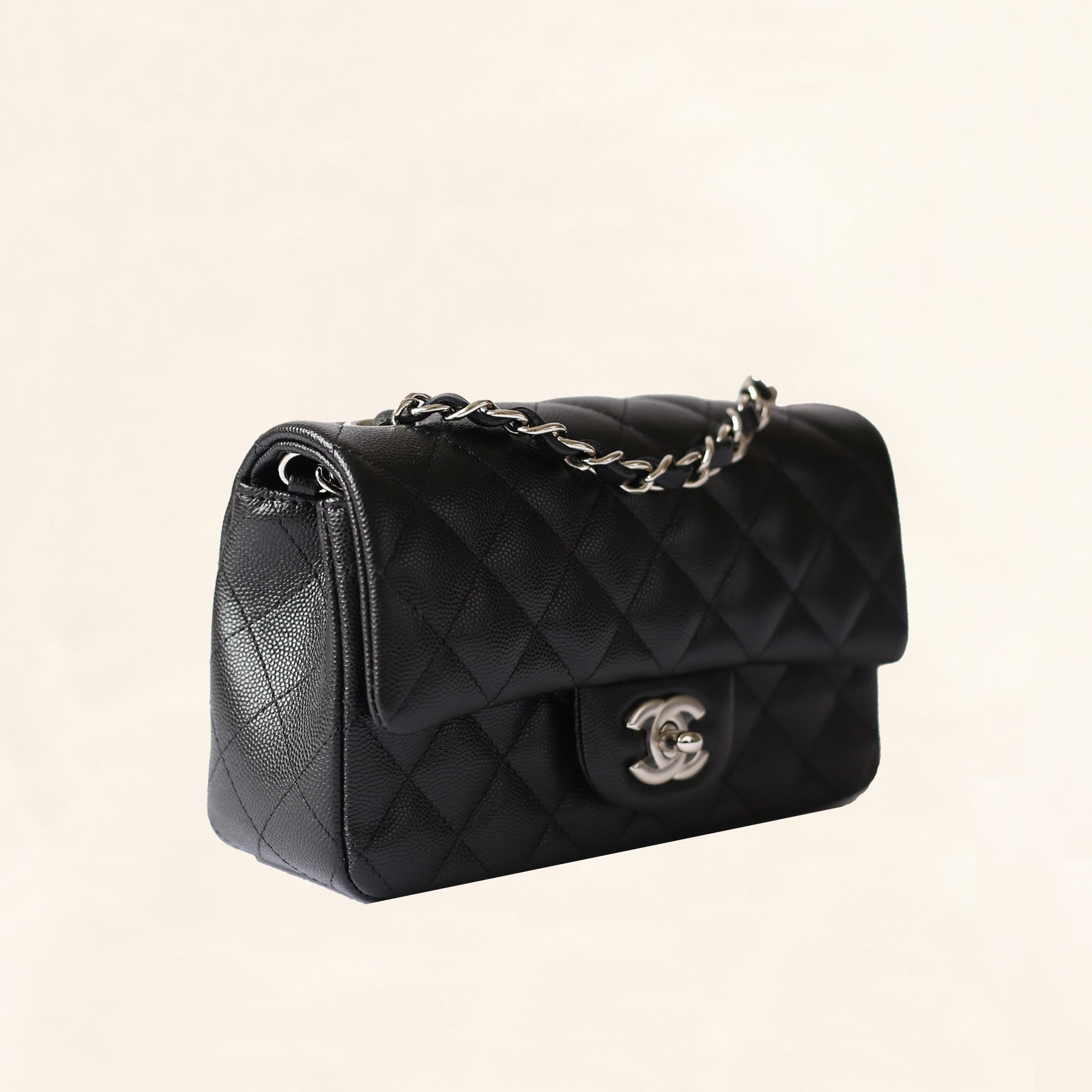 Chanel Caviar Mini Rectangular Flap Bag Black with Silver