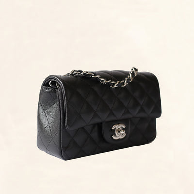 Chanel Rectangular Flap Quilted Caviar Silver-tone Mini Black in