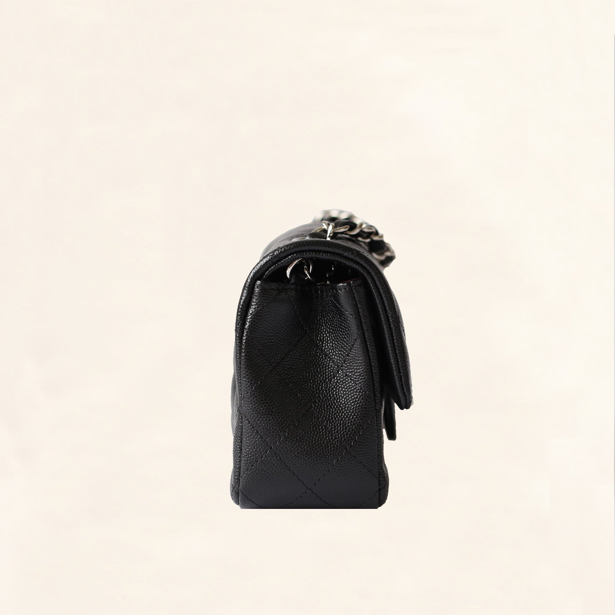 Chanel Classic Flap (XHX2xxxx) Medium Size Black Caviar, Silver Hardware,  with Dust Cover & Box