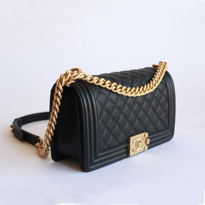 Chanel Medium Classic Le Boy Flap Bag Black Leather Lambskin ref