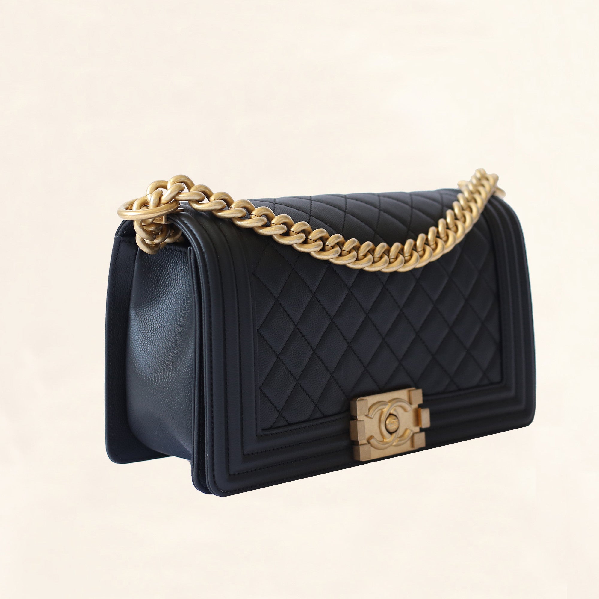 Chanel Vintage Medium Classic Flap, Black Caviar with Gold Plated Hardware,  Preowned in Dustbag GA002