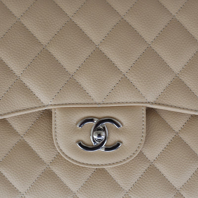 Chanel Beige Quilted Lambskin Medium Classic Double Flap Bag Gold Hardware (Very Good)