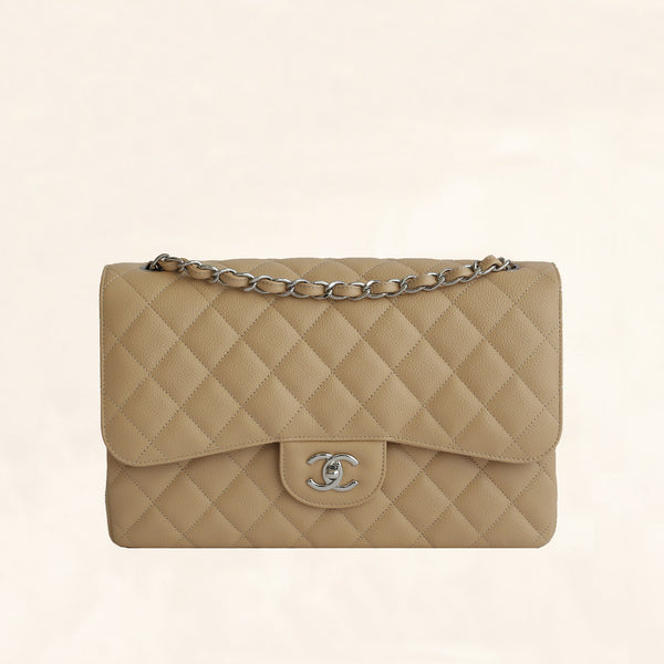 Chanel Small Dark Beige Quilted Caviar Classic Double Flap