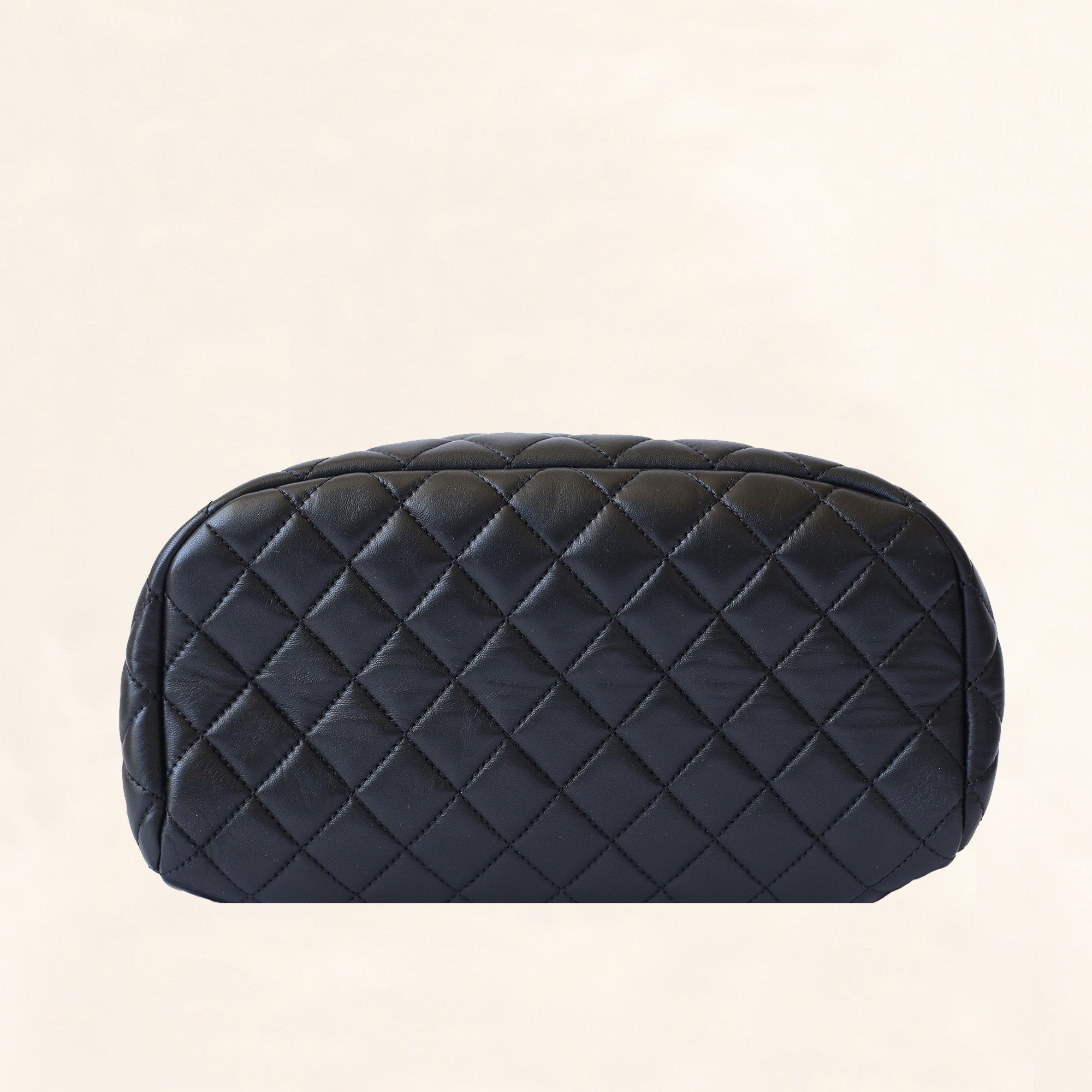 Chanel Black Lambskin Timeless CC Logo Cosmetic Pouch Make Up