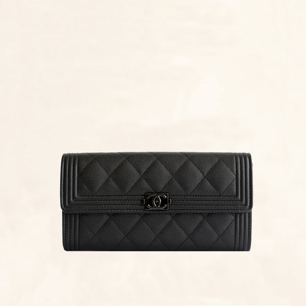 New Chanel Black Caviar boy zippy wallet zip purse coin pouch card