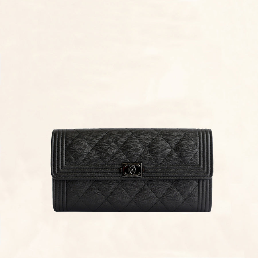 Chanel | So Black Caviar Boy Long Clip Wallet | Large - The-Collectory 