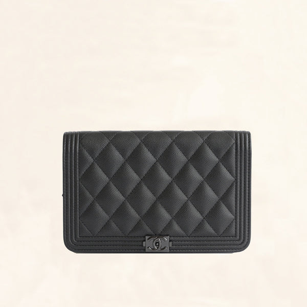 CHANEL Caviar Quilted Boy Wallet On Chain WOC So Black 177276