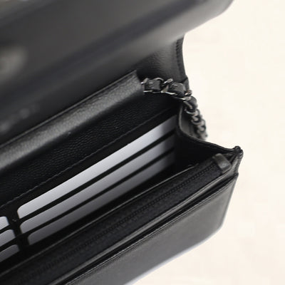 Black Calfskin Double Zip Wallet on Chain (WOC)