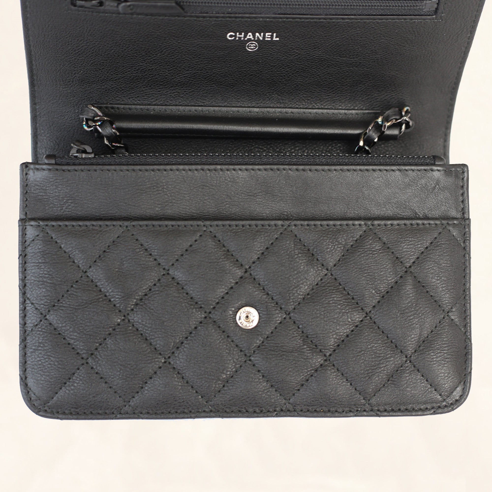 Chanel Black Caviar Leather Classic Flat Wallet Pouch Chanel