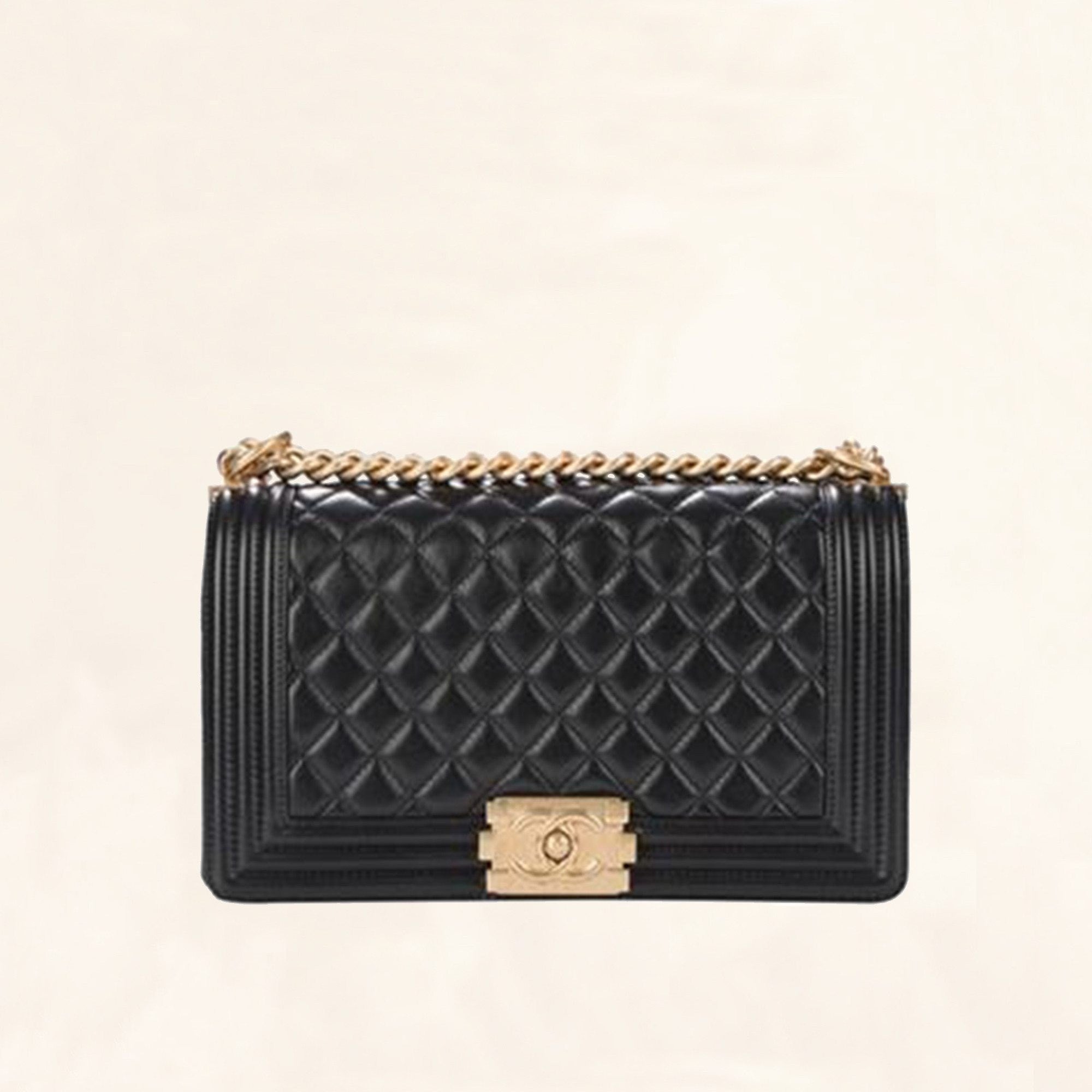 Chanel Boy Quilted New Medium Flap Black Lambskin Leather Cross Body Bag