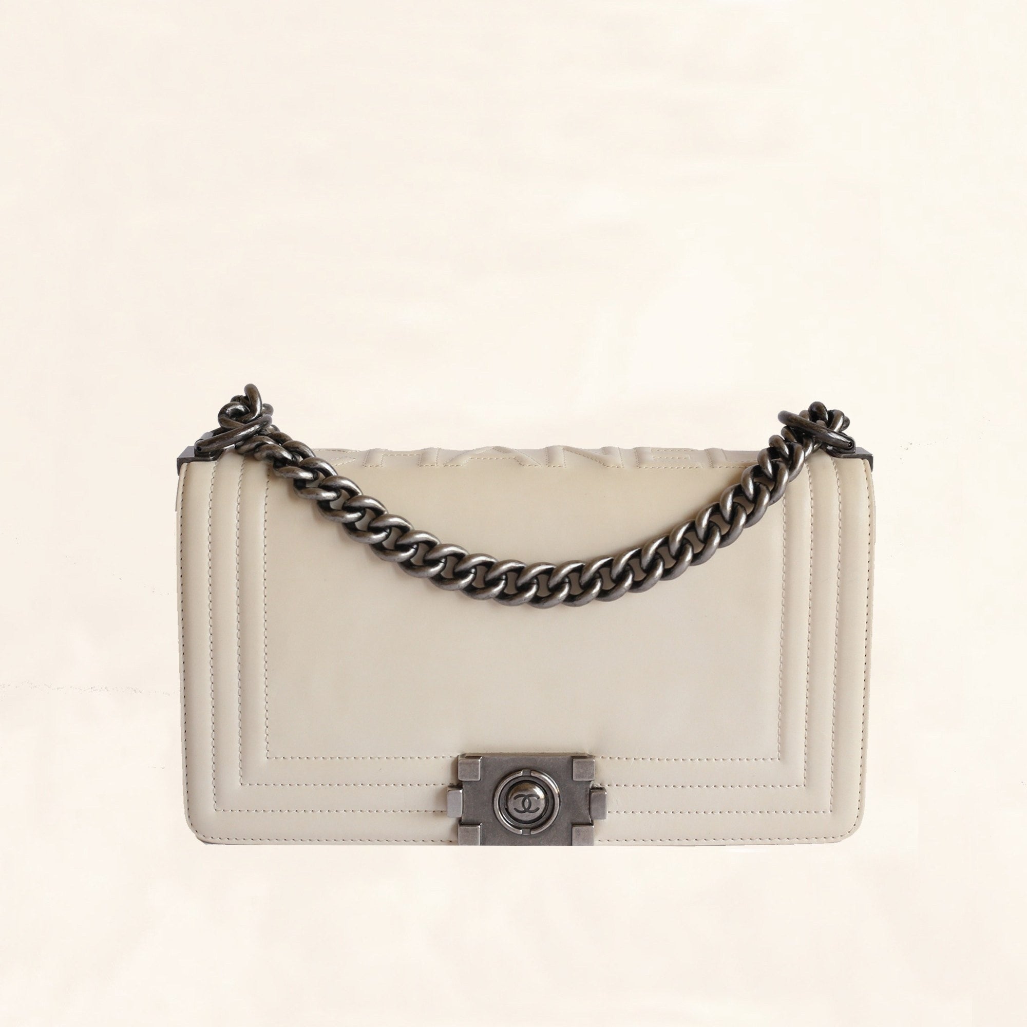 Chanel White Caviar Medium Boy Bag With Ruthenium Hardware  eBay