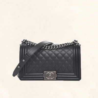 Chanel New Medium Boy Bag in Black Lambskin with Ruthenium Hardware - SOLD