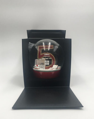 Chanel | Number 5 Perfume and Shopping Bag Red Snow Globe | Large - The-Collectory
