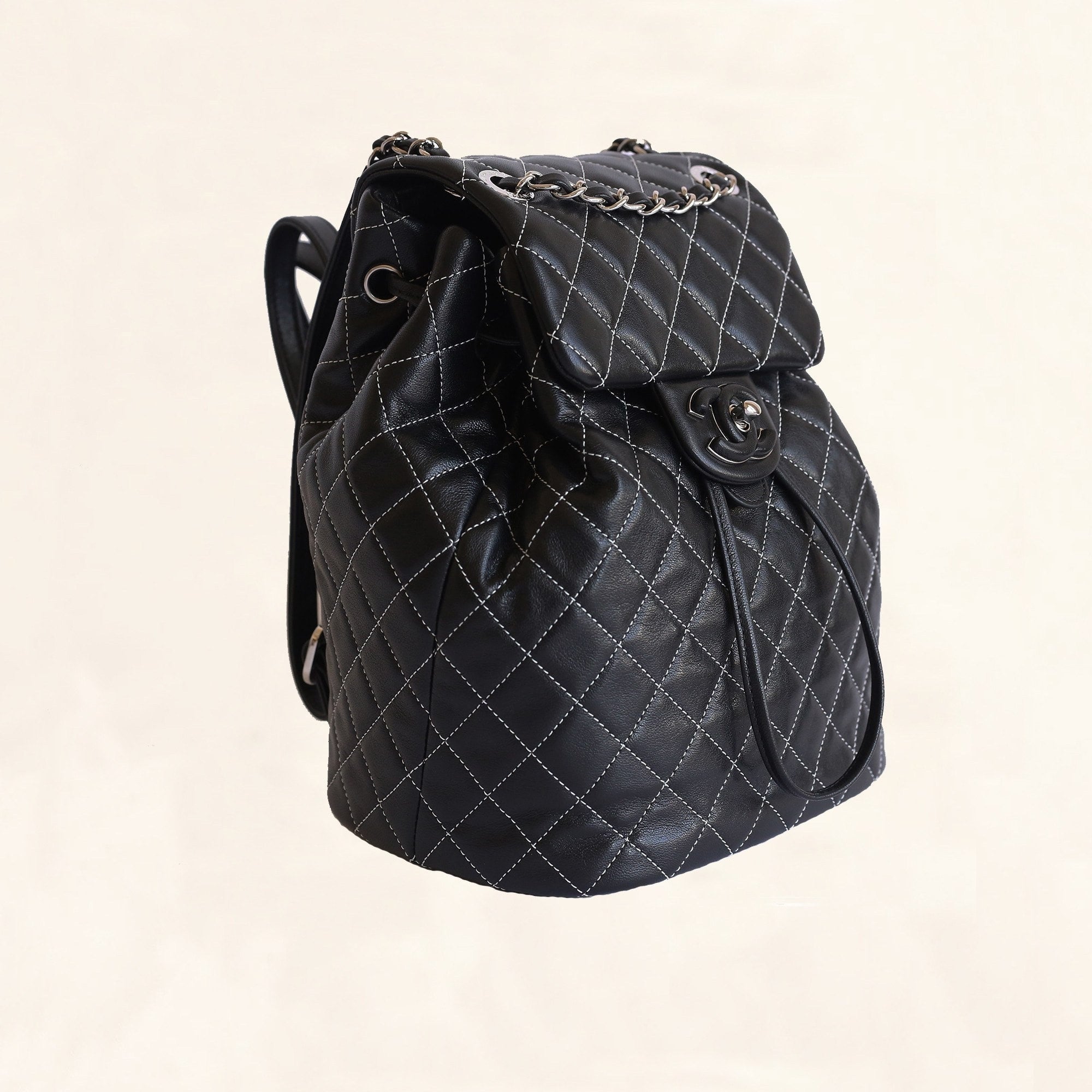Black Quilted Lambskin 'CC' Classic Backpack Medium