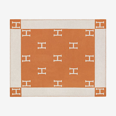 Hermes | Blanket Avalon Signature H Ecru and Potiron Throw Blanket - The-Collectory