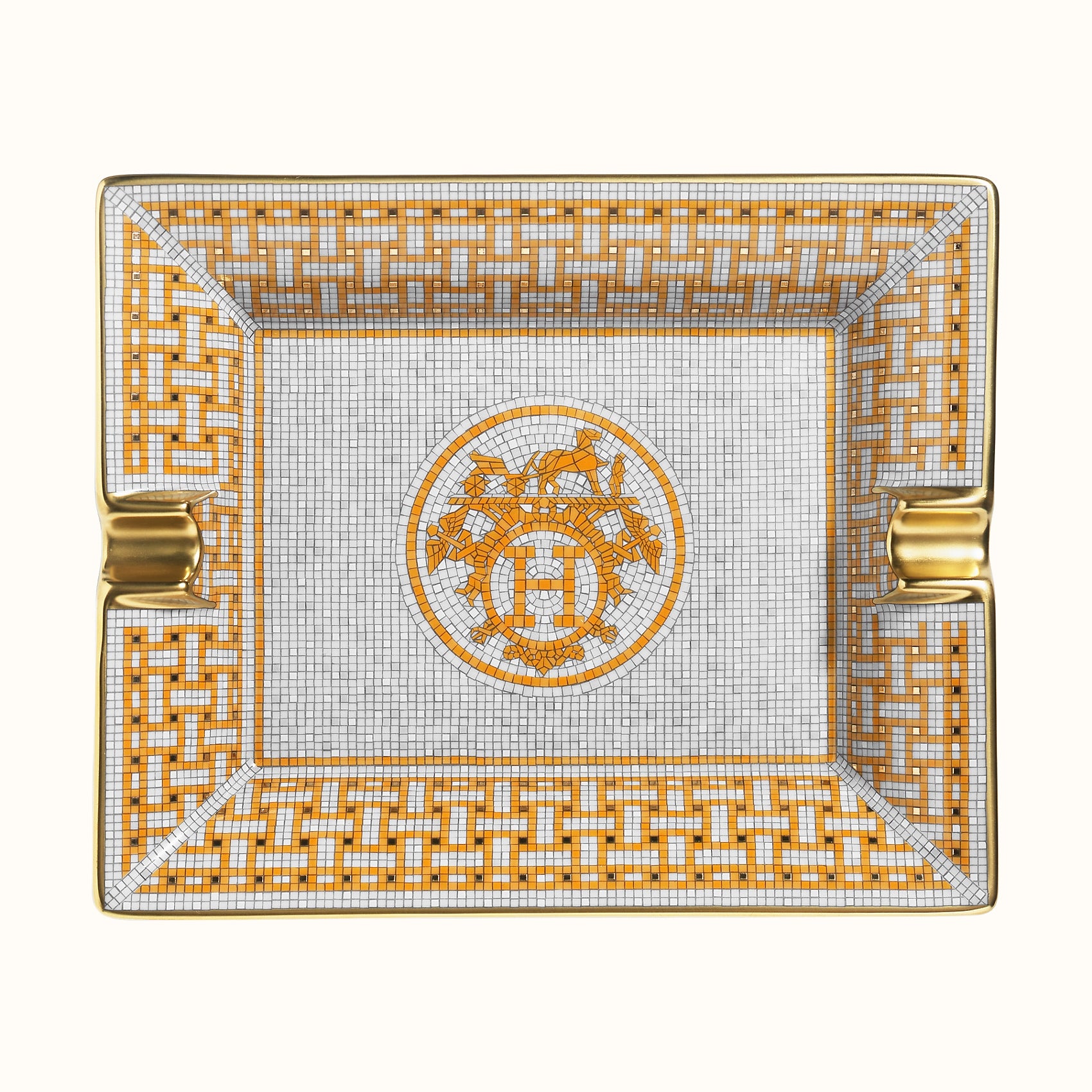 Hermes Classic Mosaique 24 Gold Cigar Tray Ashtray - MAISON de LUXE