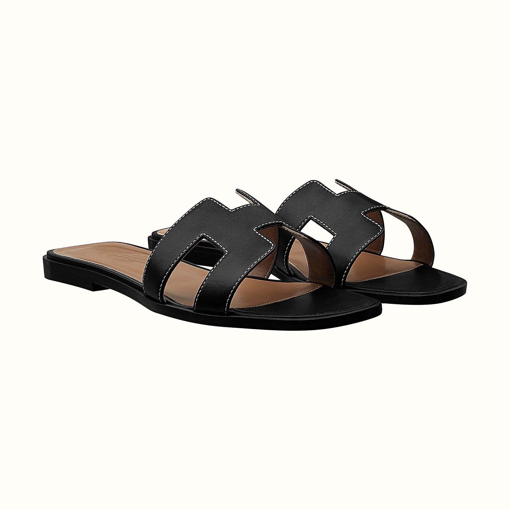 Brand New in Box Hermes Black Oran Sandals With White