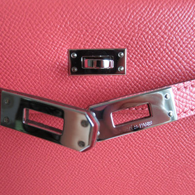 Hermes Kelly BAG STRAP Maillons PINK RED Epsom Leather Extreme Palladium 82  cm
