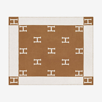 Hermes | Blanket Avalon Signature H Ecru and Camel Throw Blanket - The-Collectory