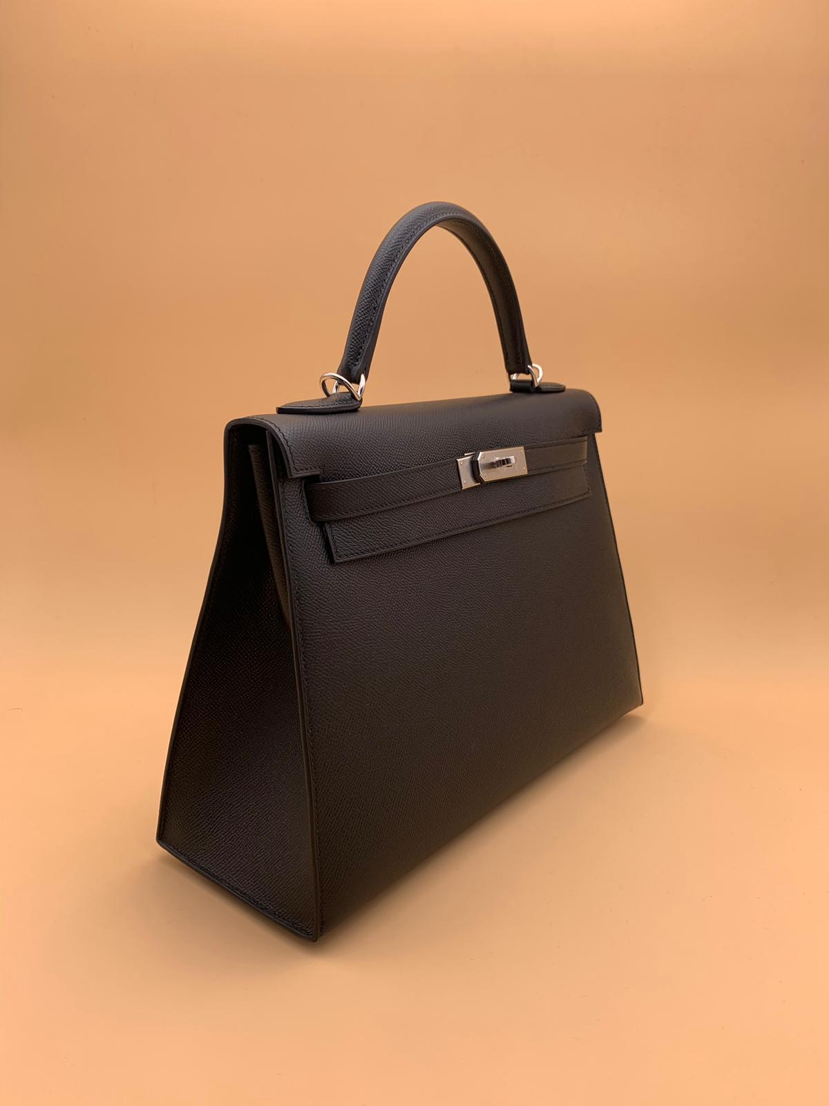 Hermès Kelly 25 Noir (Black) Epsom Palladium Hardware PHW