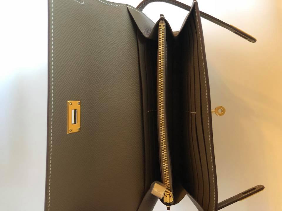 Hermes Kelly Classic Wallet Epsom Etoupe in Epsom with Palladium - US