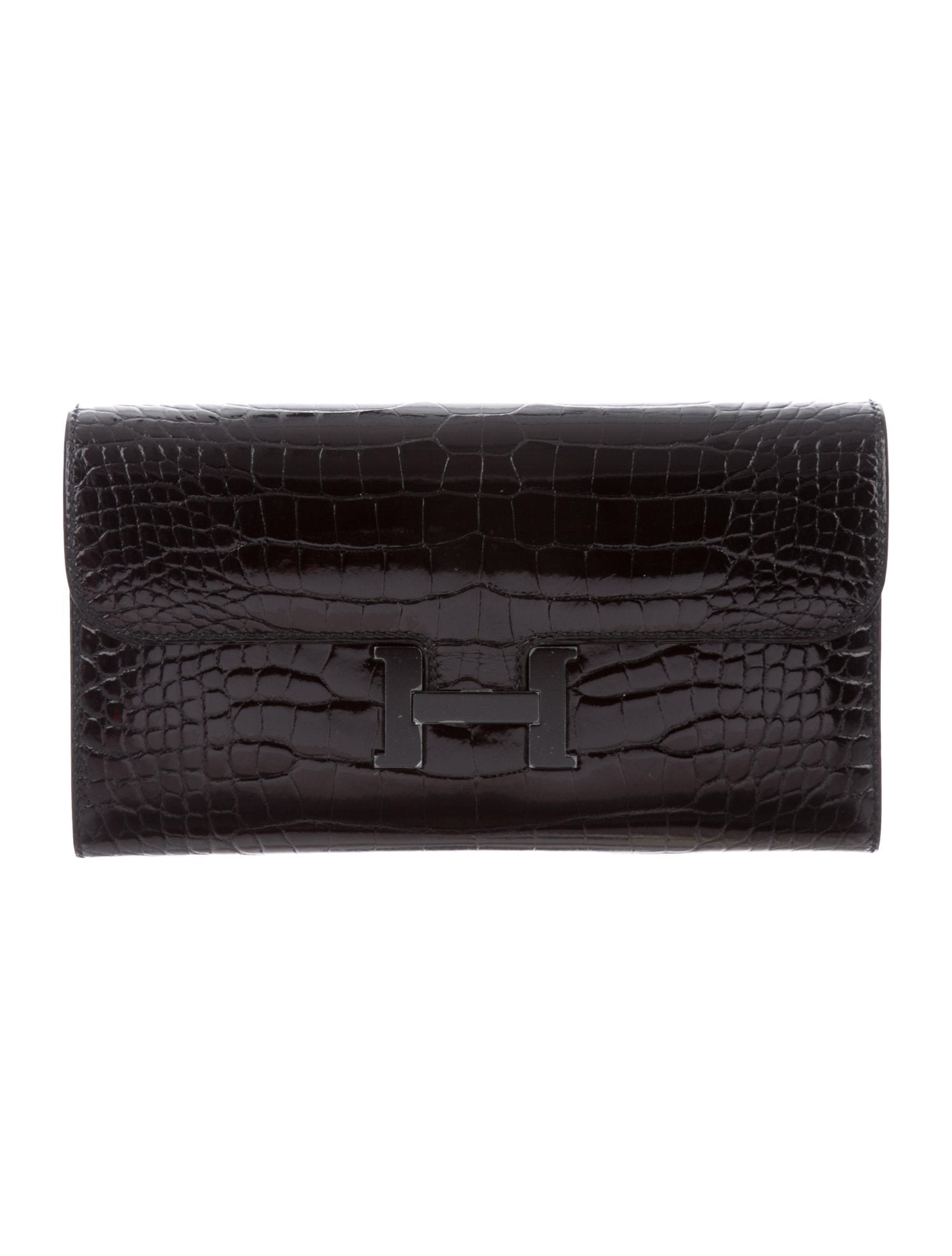 Hermes Constance crocodile wallet black shiny For Sale at 1stDibs