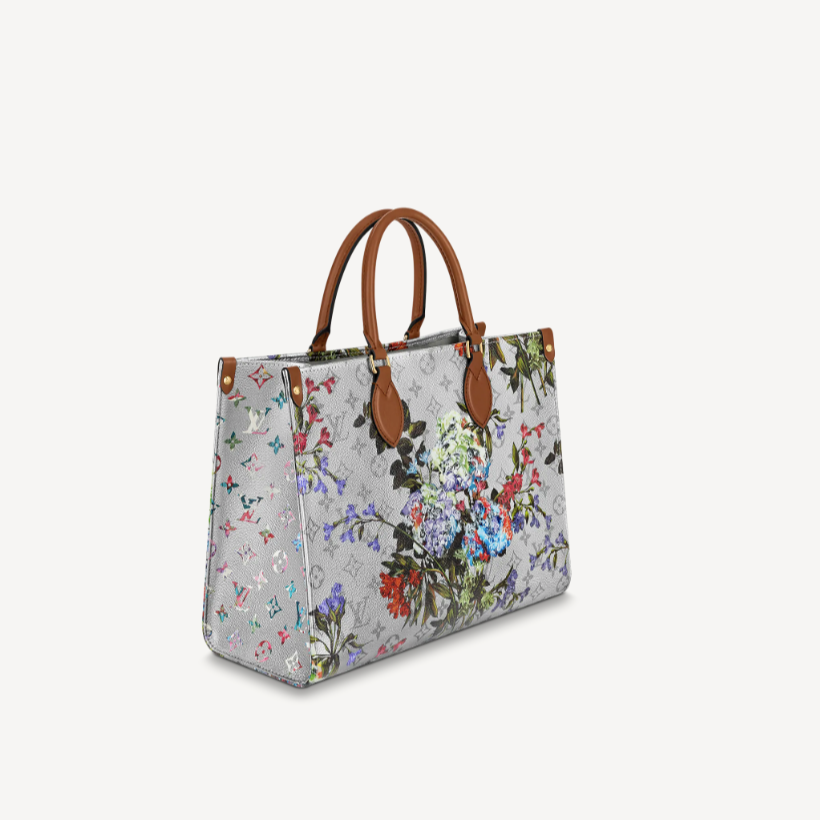 Louis Vuitton OnTheGo MM Floral Pattern Silver in Coated Canvas