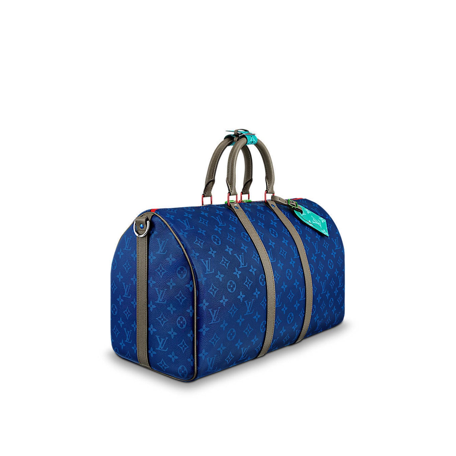 Louis Vuitton NEW Monogram Blue Silver Top Handle Men's Travel Duffle Bag